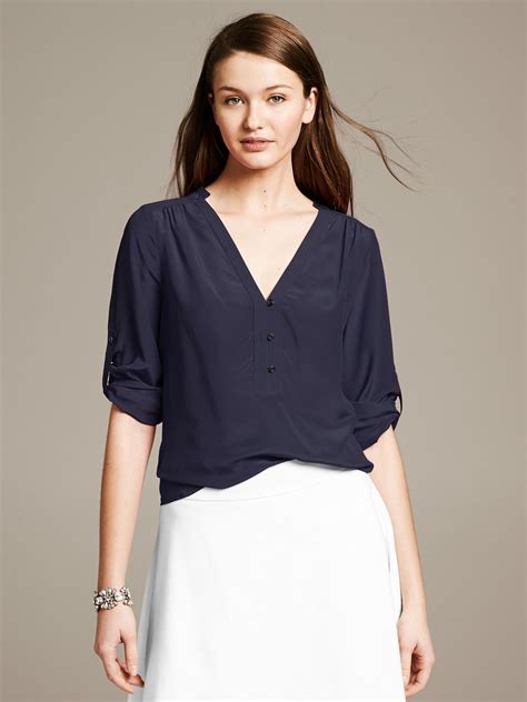 silk navy blouse for women.